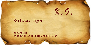 Kulacs Igor névjegykártya